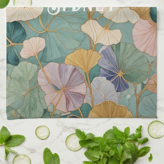 Flüstern Pastel Gingko Geschirrtuch (Gefaltet)