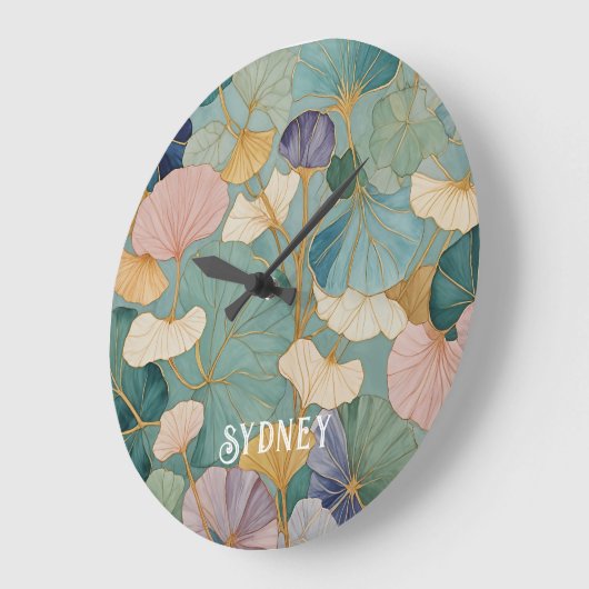 Flüstern Pastel Gingko Große Wanduhr (Winkel)