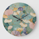 Flüstern Pastel Gingko Große Wanduhr (Vorderseite)