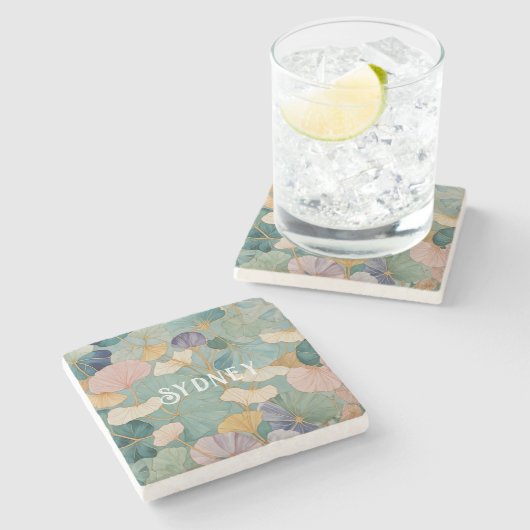 Flüstern Pastel Gingko Steinuntersetzer (Seitenansicht)