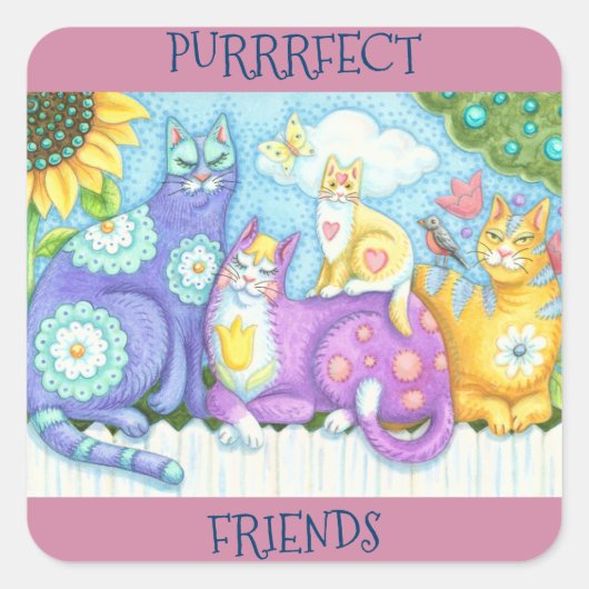 Flüstern und Purrer Folk Art CAT STICKERS Sheet (Vorderseite)