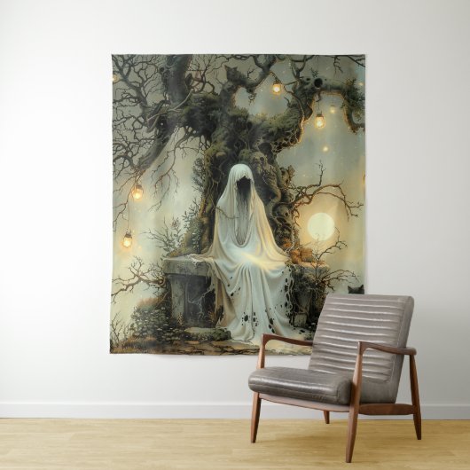 Flüstern unter dem Laternenbaum Halloween Wandteppich (Beispiel)