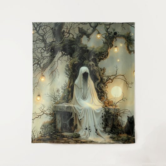 Flüstern unter dem Laternenbaum Halloween Wandteppich (Vorderseite)