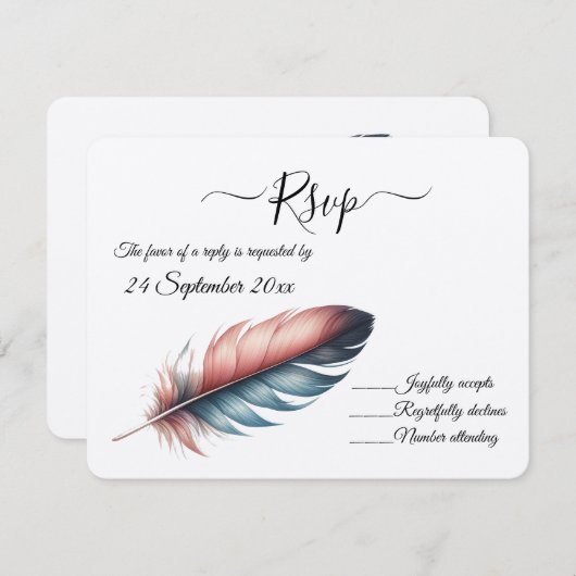 Flüstern von Grace Feathered Elegance Minimalismus RSVP Karte (Vorne/Hinten)