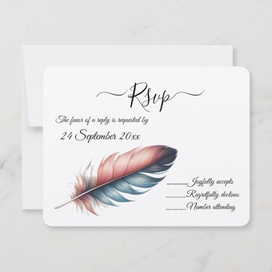 Flüstern von Grace Feathered Elegance Minimalismus RSVP Karte (Vorderseite)