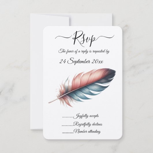 Flüstern von Grace Feathered Elegance Minimalismus RSVP Karte (Vorderseite)