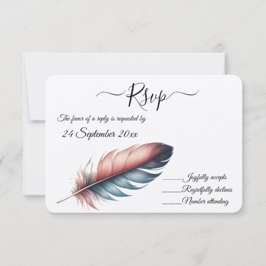 Flüstern von Grace Feathered Elegance Minimalismus RSVP Karte (Vorderseite)