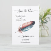 Flüstern von Grace Feathered Elegance Minimalismus Save The Date (Stehend Vorderseite)