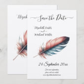 Flüstern von Grace Feathered Elegance Minimalismus Save The Date (Vorne/Hinten)