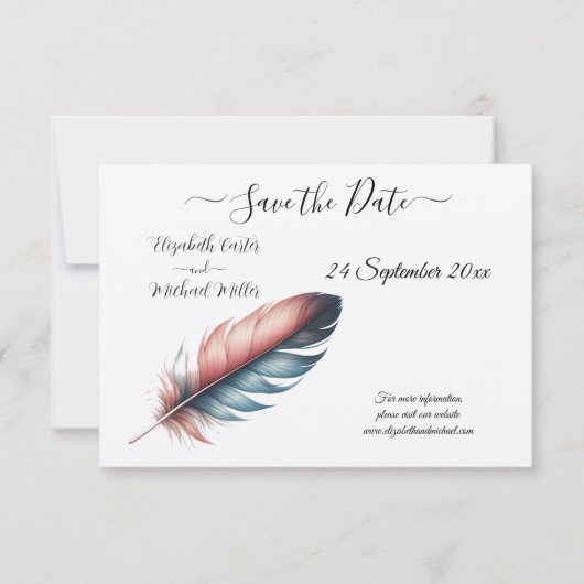 Flüstern von Grace Feathered Elegance Minimalismus Save The Date (Vorderseite)