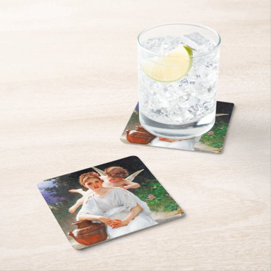 Flüstern von Liebe, Bouguereau Rechteckiger Pappuntersetzer (Vor Ort)