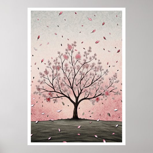 Flüsternblüten: Eine serene KirschblütenIllus Poster (Vorne)