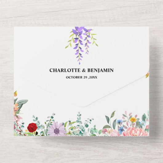 flüsternde Waldweide Grün verzauberter Wald Hochze All In One Einladung (Rückseite)