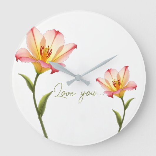 Flüsternde Zuneigung Lilies Große Wanduhr (Vorderseite)