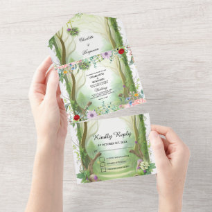 Flüsternder Waldgrüner verzauberter Wald Hochzeit All In One Einladung