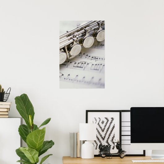 Flute auf Noten Poster (Heimbüro)