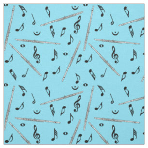 Flute Black Musiknoten Stoff