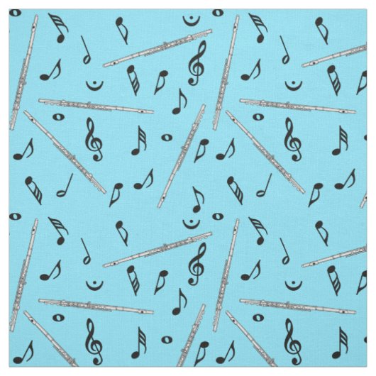 Flute Black Musiknoten Stoff (Muster)