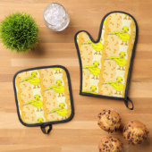 Flute Chick Muster Ofenhandschuh & Topflappen-Set (Oben Unten)
