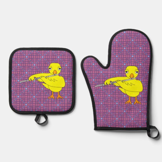 Flute Chick Ofenhandschuh & Topflappen-Set (Vorderseite)