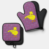 Flute Chick Ofenhandschuh & Topflappen-Set (Vorderseite/Rückseite)