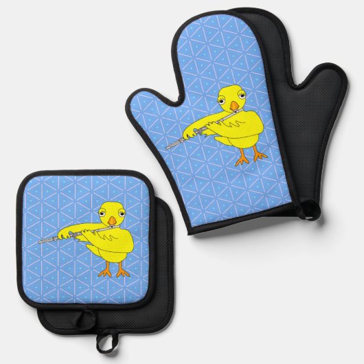 Flute Chick Ofenhandschuh & Topflappen-Set (Vorderseite/Rückseite)