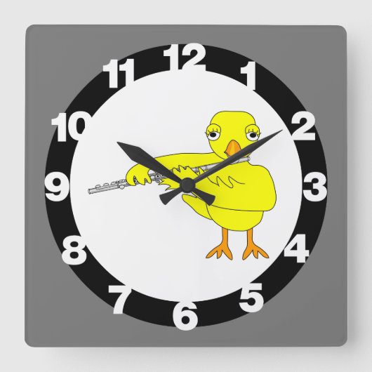 Flute Chick Quadratische Wanduhr (Vorderseite)