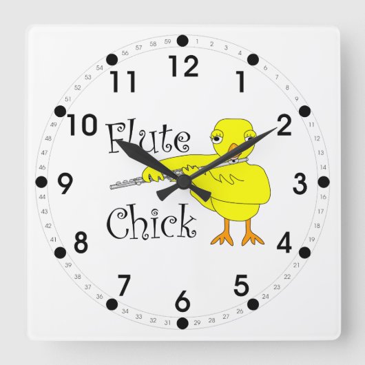 Flute Chick Text Quadratische Wanduhr (Vorderseite)