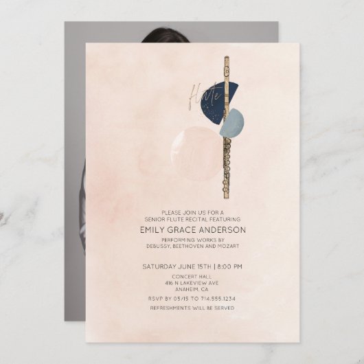 Flute Erwägung Abstrakt Rosa und Blau Foto Einladung (Vorne/Hinten)