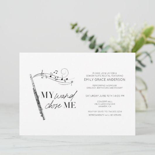 Flute Erwägung Meine Wand wählte mich Zitat Schwar Einladung (Stehend Vorderseite)