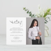 Flute Erwägung Musikalische Hinweise Schwarz-Weiß- Einladung (Stehend Vorderseite)