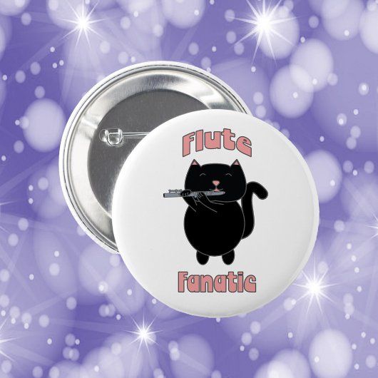 Flute Fanatic Black Cat Funny Button