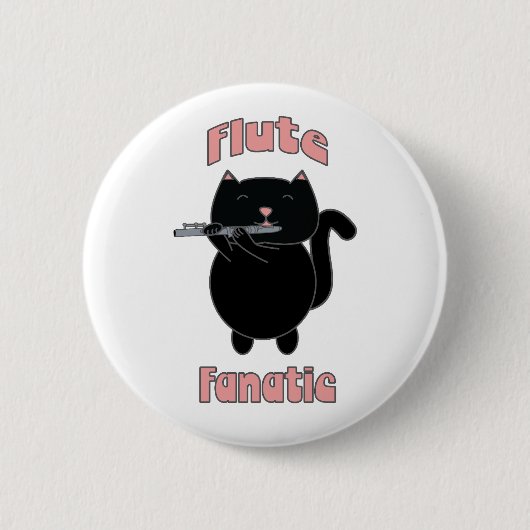 Flute Fanatic Black Cat Funny Button (Vorderseite)