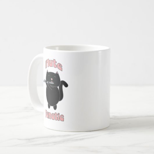 Flute Fanatic Black Cat Funny Kaffeetasse (Vorderseite Links)