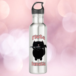 Flute Fanatic Black Cat Pink Edelstahlflasche