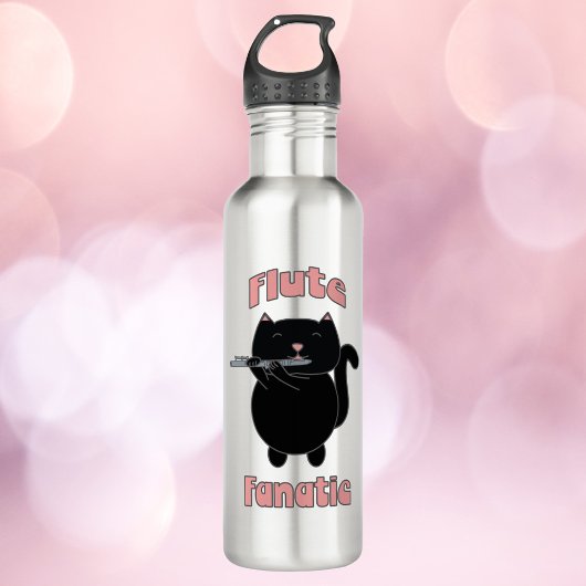 Flute Fanatic Black Cat Pink Edelstahlflasche