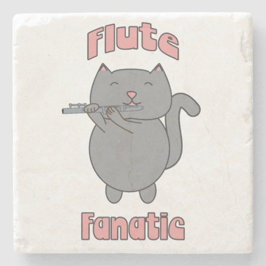 Flute Fanatic Gray Cat Funny Steinuntersetzer (Vorderseite)