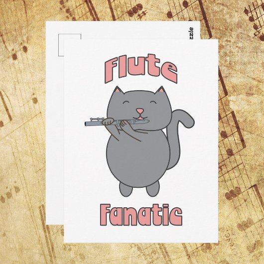 Flute Fanatic Gray Cat Pink Postkarte