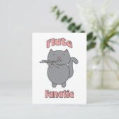Flute Fanatic Gray Cat Pink Postkarte (Stehend Vorderseite)