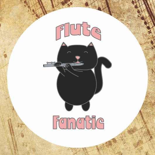 Flute Fanatic Pink Black Cat Runder Aufkleber