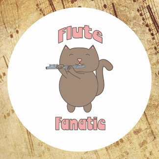 Flute Fanatic Pink Cat Runder Aufkleber