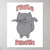 Flute Fanatic Pink Gray Cat Funny Poster (Vorne)