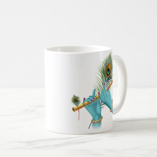 Flute_Hands_Peacock Feather_Lord Krishna Kaffeetasse (VorderseiteRechts)