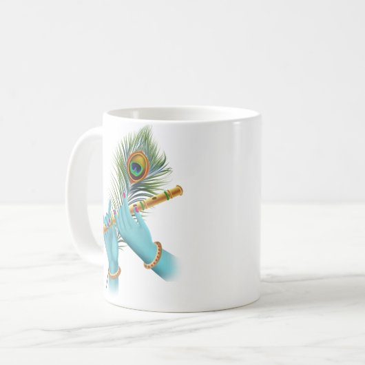Flute_Hands_Peacock Feather_Lord Krishna Kaffeetasse (Vorderseite Links)