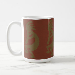 Flute Kokopelli-Figur, grün auf Rot Kaffeetasse