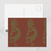 Flute Kokopelli-Figur, grün auf Rot Postkarte (Vorne/Hinten)