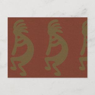 Flute Kokopelli-Figur, grün auf Rot Postkarte