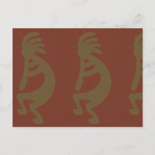 Flute Kokopelli-Figur, grün auf Rot Postkarte (Vorderseite)