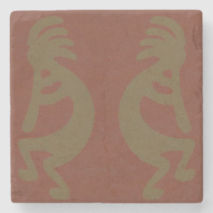 Flute Kokopelli-Figur, grün auf Rot Steinuntersetzer