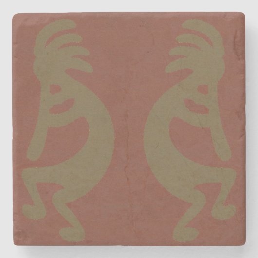 Flute Kokopelli-Figur, grün auf Rot Steinuntersetzer (Vorderseite)